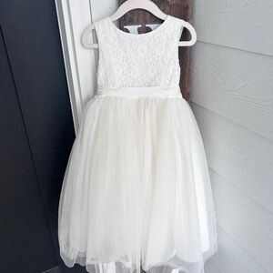 Lace and Mesh Tank Flower Girl Dress - Ivory
